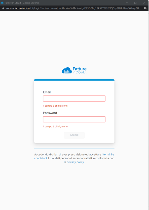 Configurazione Fatture in Cloud